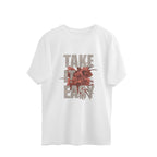 White t-shirt with 'Take It Easy' text and floral design on a white background
