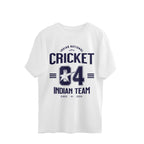 White t-shirt with 'Indian National Cricket Team 04' text on a white background